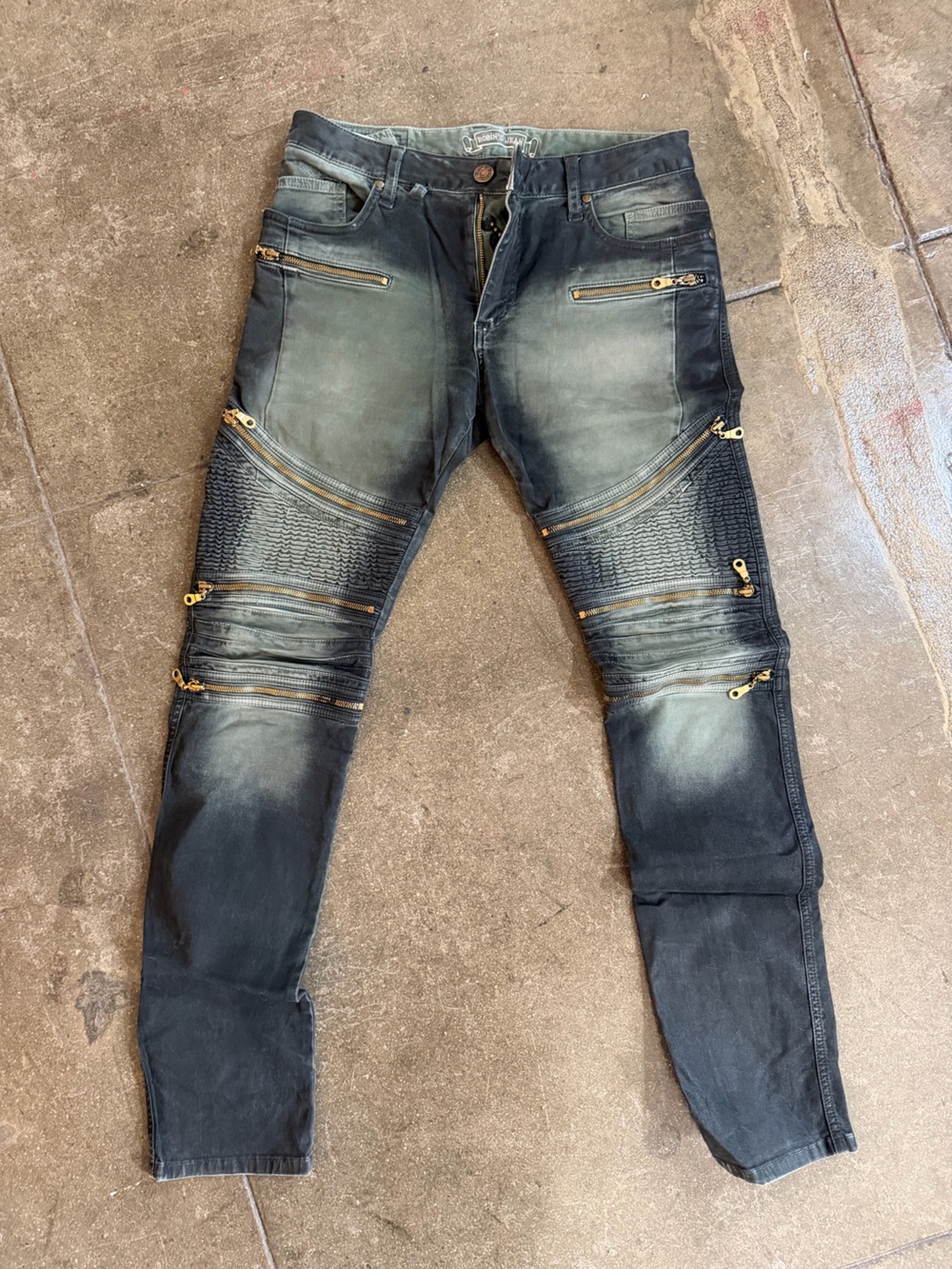 Robin's Jean Black Wash Moto Jeans 30W 32L